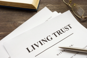 A living trust document sittng on a desk